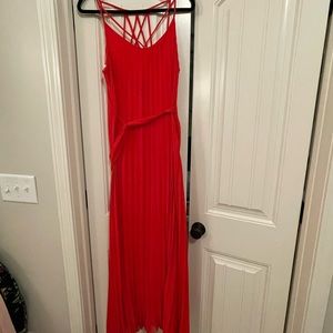 Red Pleated Maxi Dress